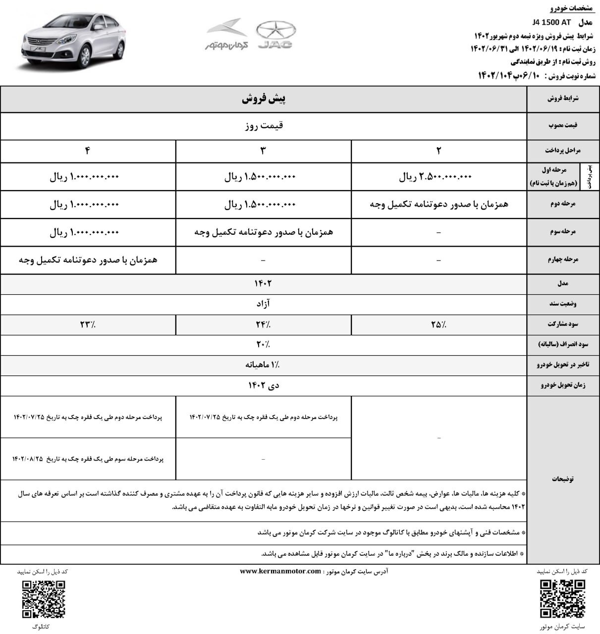 شرایط فروش نقدی و اقساطی جک J4  اعلام شد