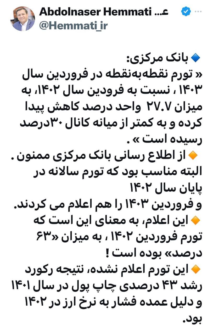 افشاگری همتی از نرخ تورم بانک مرکزی/ همتی: تورم فروردین ۱۴۰۲ «۶۳ درصد» بوده است/ پشت‌پرده گرانی ارز هم مشخص شد